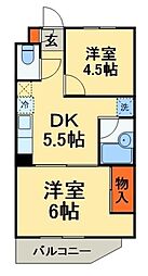 JR総武線 幕張本郷駅 徒歩8分の賃貸マンション 2階2DKの間取り