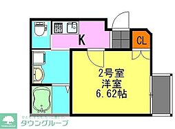 カーサ花咲 2階1Kの間取り