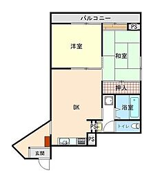 メゾンドリーフ 3階2DKの間取り