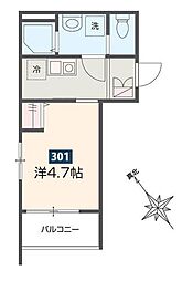 ＭＥＬＤＩＡ京成稲毛 301 3階1Kの間取り