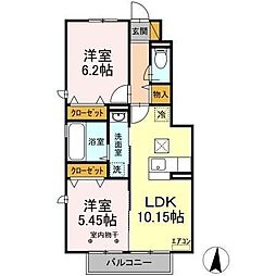 プレジオ幕張 1階2LDKの間取り
