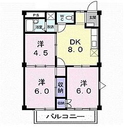 スイートハイツＢ 2階3DKの間取り