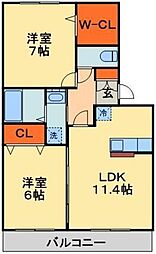 ヒラリバー 2LDKの間取図画像