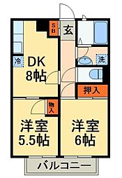 シャルム夏見 2DKの間取図画像