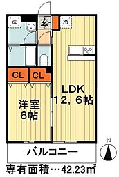 リブリ・ヘーメル 1LDKの間取図画像
