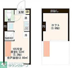 都営三田線 板橋本町駅 徒歩6分の賃貸アパート 1階ワンルームの間取り