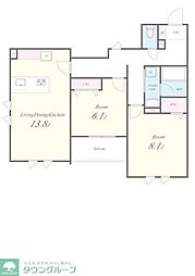 都営大江戸線 練馬春日町駅 徒歩8分の賃貸マンション 3階2LDKの間取り