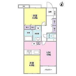 メジロテーク 3階2LDKの間取り