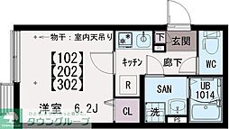 イクシオ中村 1Kの間取図画像