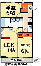 フォレストI 3階2LDKの間取り