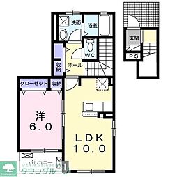 サニーコートＤ棟 2階1LDKの間取り
