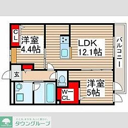 流山市おおたかの森北2丁目アパート 2LDKの間取図画像