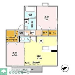 ラシュレメゾン　Ａ 2階2LDKの間取り