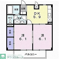 パエーゼ8 2階2DKの間取り
