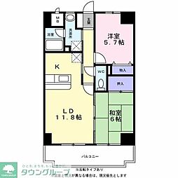 エクセラン東松戸 3階2LDKの間取り