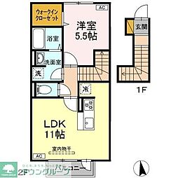サンルミエール　C 2階1LDKの間取り