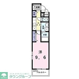 スカイガーデン 2階1Kの間取り