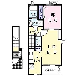 関東鉄道常総線 南守谷駅 徒歩6分の賃貸アパート 2階1LDKの間取り