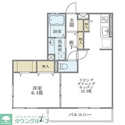 シエルルージュ松戸 1LDKの間取図画像