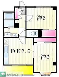 コーポラスリバーヒルズ 2DKの間取図画像