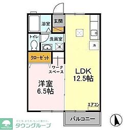 グリーンヒルズ中峠台C 1LDKの間取図画像
