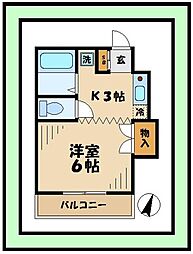 京王相模原線 京王稲田堤駅 徒歩6分の賃貸マンション 1階1Kの間取り
