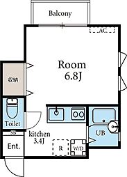 プレミールA 1階ワンルームの間取り