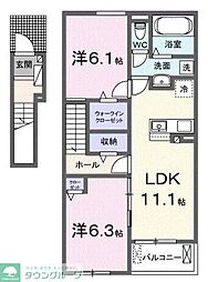 JR南武線 稲城長沼駅 徒歩8分の賃貸アパート 2階2LDKの間取り