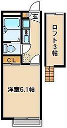 レオパレスフィットニア川口 2階1Kの間取り