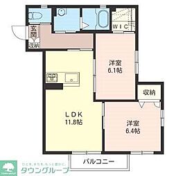 レフィナード 1階2LDKの間取り