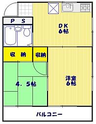 ベルハイツ 2DKの間取図画像