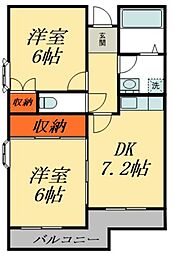 シティーハイムM 2DKの間取図画像