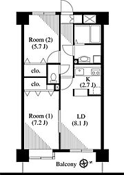 バーディーテラス仲町 2LDKの間取図画像
