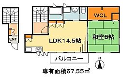 コーポＫＯＧＡ 2階1LDKの間取り