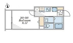 ウィンドテラスお花茶屋 2階1Kの間取り