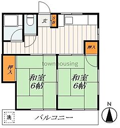 第4青葉荘 2階2DKの間取り