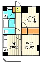 レジデンスキリン 6階2DKの間取り