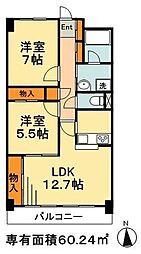 グランドオーク 2階2LDKの間取り