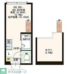 JR総武線 平井駅 徒歩6分の賃貸アパート 1階ワンルームの間取り