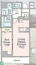 ティモーネ押上ノルド 7階1LDKの間取り