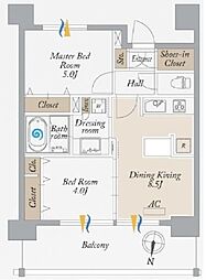 オーキッドレジデンス森下 8階2DKの間取り