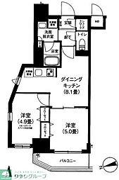 京成押上線 京成曳舟駅 徒歩5分の賃貸マンション 7階2DKの間取り