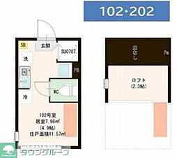 東武亀戸線 亀戸水神駅 徒歩6分の賃貸アパート 2階ワンルームの間取り