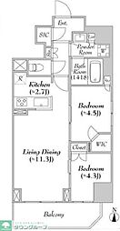 都営新宿線 菊川駅 徒歩9分の賃貸マンション 8階2LDKの間取り