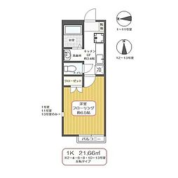アーカスＫVI 2階1Kの間取り