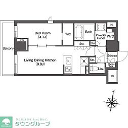 都営新宿線 森下駅 徒歩6分の賃貸マンション 2階1LDKの間取り