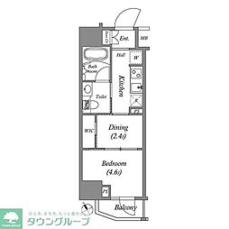 都営大江戸線 門前仲町駅 徒歩9分の賃貸マンション 12階1DKの間取り