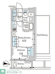 東京メトロ東西線 木場駅 徒歩11分の賃貸マンション 12階1DKの間取り