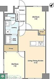 ロイヤルキャステージ恋ヶ窪 3階2LDKの間取り