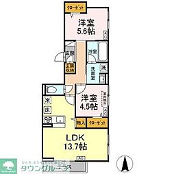 (仮称)D-comodo小金井貫井北町 203 2階2LDKの間取り